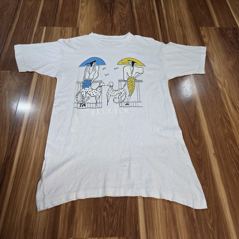 Vintage Florida Ladies Dog Shirt Mens XL White Graphic Tee Travel Beach